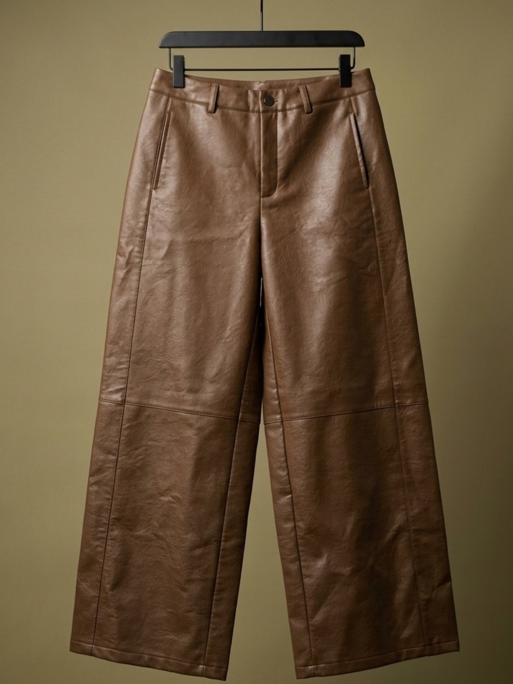 Wide-Leg Faux Leather Pants in Brown